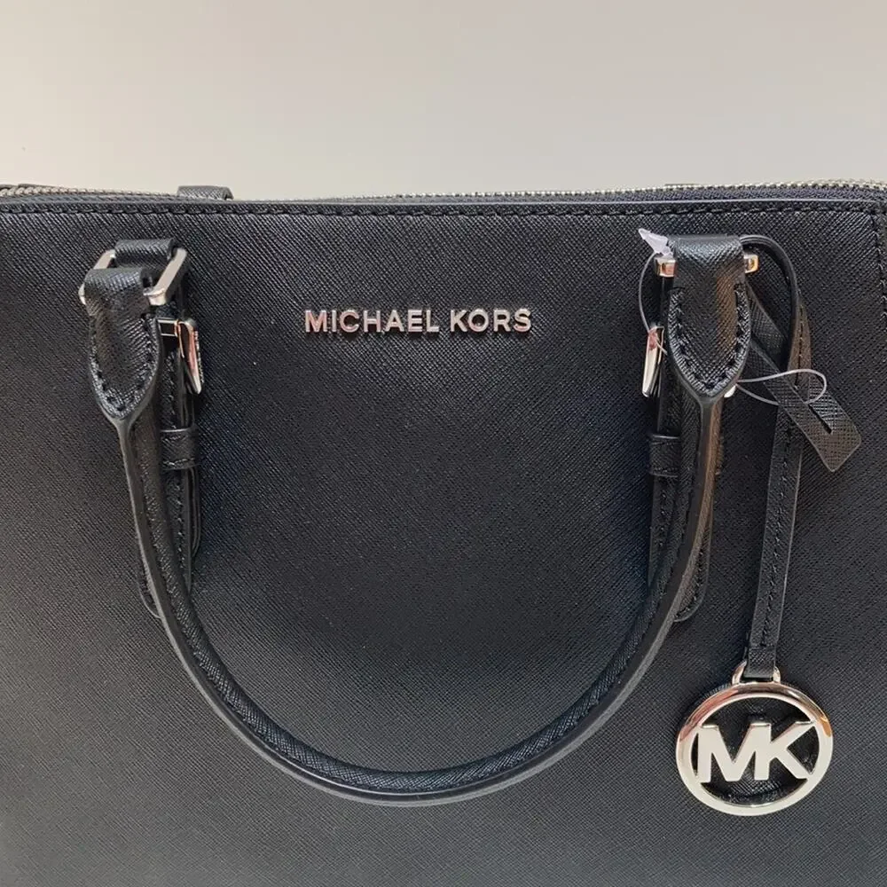 π€ NWT Authentic Michael Kors Saffiano Leather Lg Satchel Bag - BLACK - Picture 3 of 11